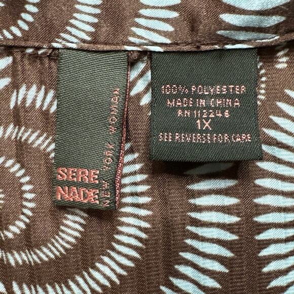 Sere Nade New York Blue & Brown Accordian Crinkle Button Up Blouse size 1XL - Picture 4 of 5